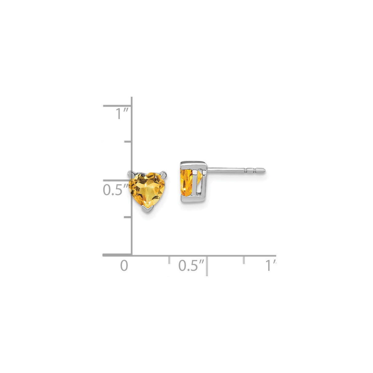 14k White Gold Heart Stud Earrings with Citrine Gemstone, Dainty Minimalist Jewelry for Women