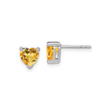 14k White Gold Heart Stud Earrings with Citrine Gemstone, Dainty Minimalist Jewelry for Women