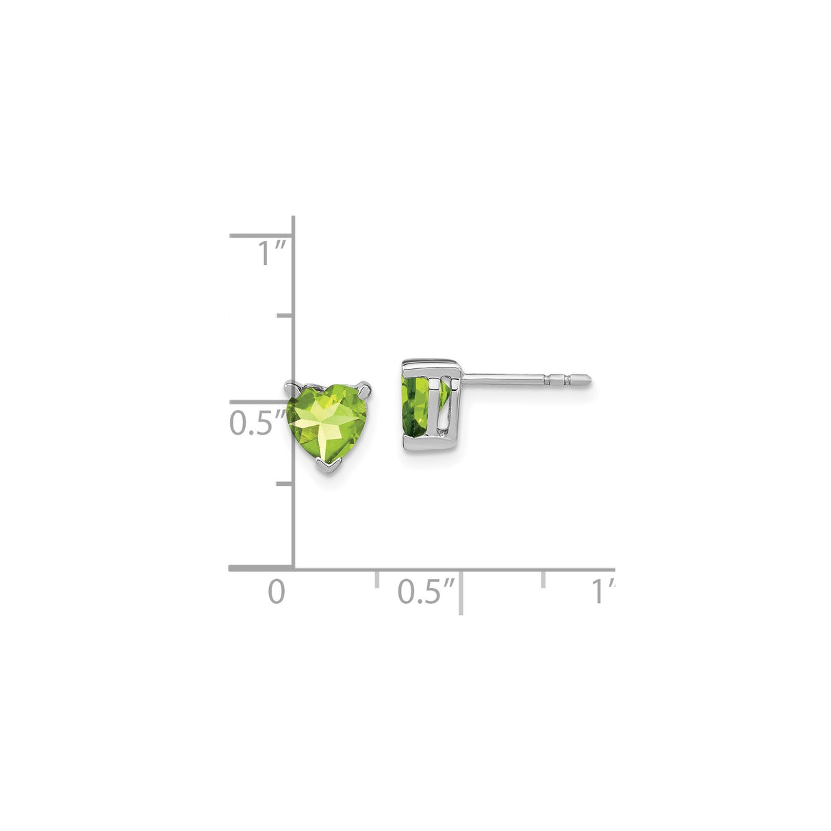 14k White Gold Heart Stud Earrings with Peridot August Birthstone