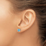 14k White Gold Stud Earrings with Princess Cut Swiss Blue Topaz, Minimalist Square Setting