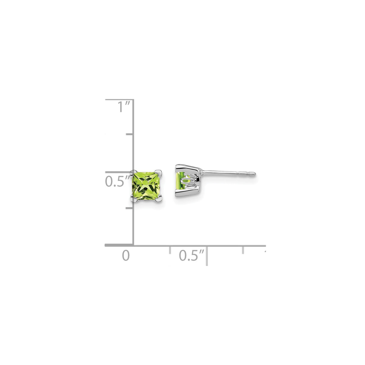 14k White Gold Peridot Stud Earrings with Square Cut Gemstones, Minimalist August Birthstone Jewelry