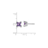 14k White Gold Amethyst Stud Earrings with Diamond Accents, Square Purple Gemstone Studs for Women
