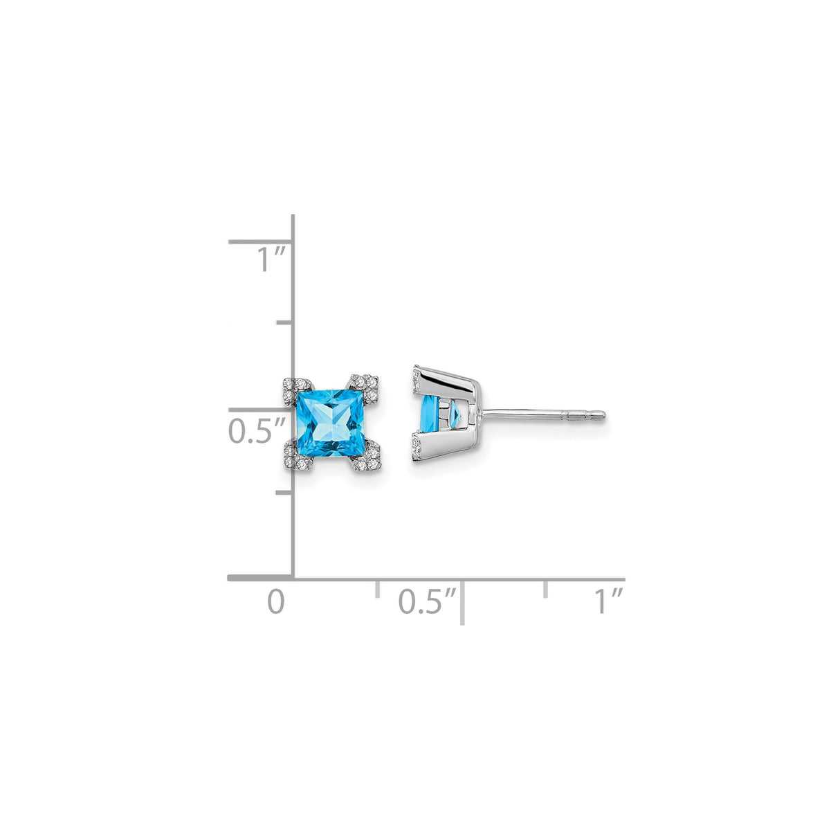 14k White Gold Stud Earrings with Swiss Blue Topaz and Diamond Accents for Women