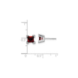 14k White Gold Stud Earrings with Princess Cut Garnet and Diamond Accents
