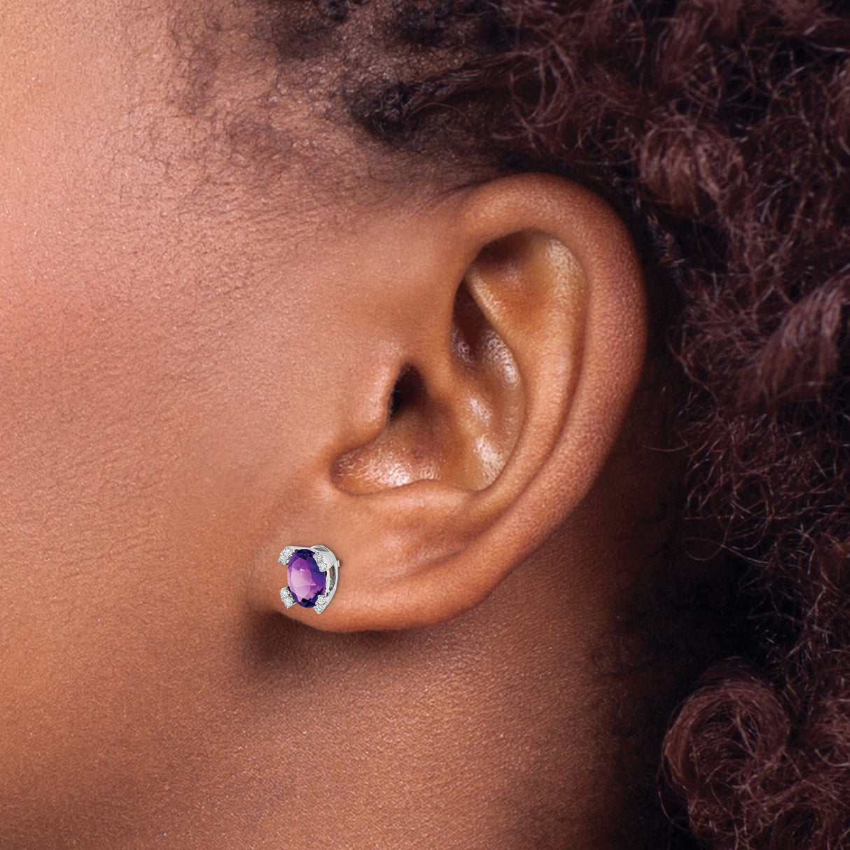14k White Gold Amethyst and Diamond Accent Stud Earrings, February Birthstone Jewelry
