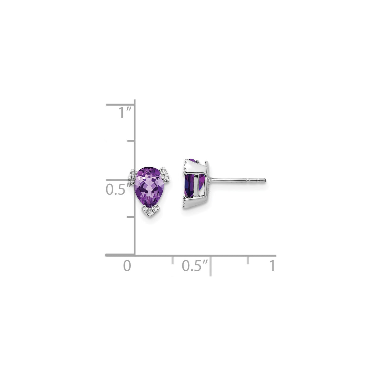 14k White Gold Stud Earrings with Pear-Shaped Amethyst and Diamond Accents