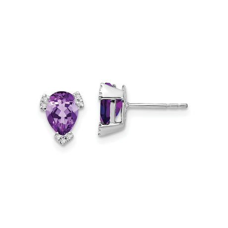 14k White Gold Stud Earrings with Pear-Shaped Amethyst and Diamond Accents