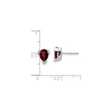14k White Gold Garnet Stud Earrings with Diamond Accents, Pear Shaped January Birthstone