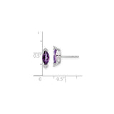 14k White Gold Amethyst and Diamond Stud Earrings, Marquise Design for Women