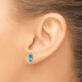 14k White Gold Stud Earrings with Marquise Swiss Blue Topaz and Diamond Accents