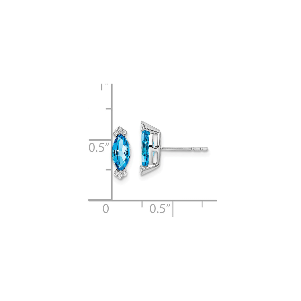 14k White Gold Stud Earrings with Marquise Swiss Blue Topaz and Diamond Accents