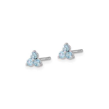 14k White Gold Trilliant Cluster Stud Earrings with Swiss Blue Topaz, Triangle Design