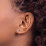 14k White Gold Triangle Stud Earrings with Lab Created Pink Sapphires, Minimalist Cluster Design