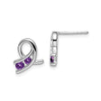 14k White Gold Amethyst Ribbon Stud Earrings, Symbolic Awareness Jewelry for Women
