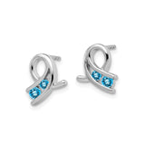 14k White Gold Ribbon Stud Earrings with Swiss Blue Topaz, Awareness Style