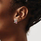 14k White Gold Ribbon Stud Earrings with Lab Created Ruby Gemstones, Symbolic Hope Design