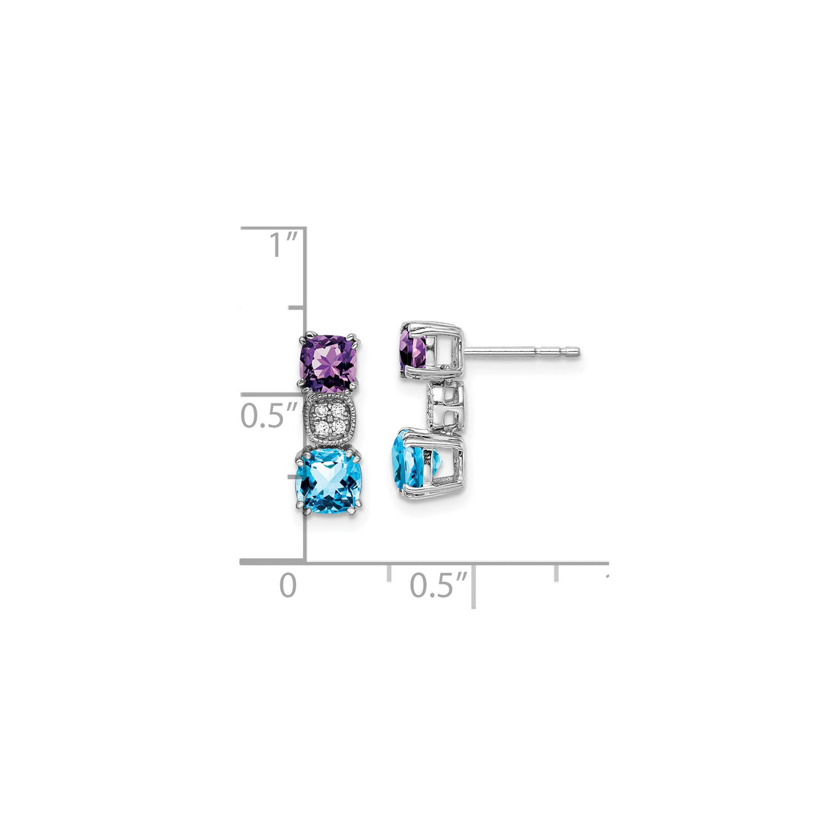 14k White Gold Dangle Earrings with Amethyst, Blue Topaz, Diamond Accents, Formal Jewelry