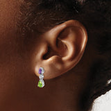 14k White Gold Dangle Earrings with Amethyst and Peridot, Diamond Accent Drop Design