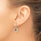 14k Two Tone Gold Drop Earrings with Amethyst and Diamond Accents, Leaf Design Dangle Jewelry