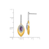 14k Two Tone Gold Drop Earrings with Amethyst and Diamond Accents, Leaf Design Dangle Jewelry