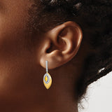 14k Two-Tone Gold Dangle Earrings with Citrine, Diamond Accents, Brushed Leaf Design