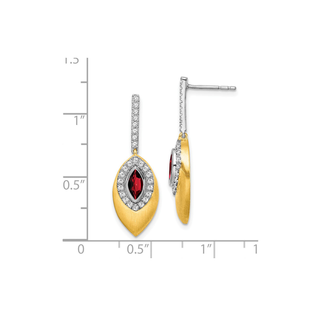 14k Yellow Gold Dangle Earrings with Garnet and Diamond Accents, Leaf Drop Design for Women