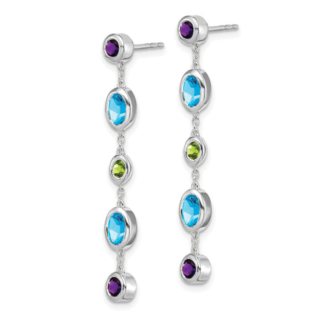 14k White Gold Drop Earrings with Swiss Blue Topaz, Amethyst, and Peridot