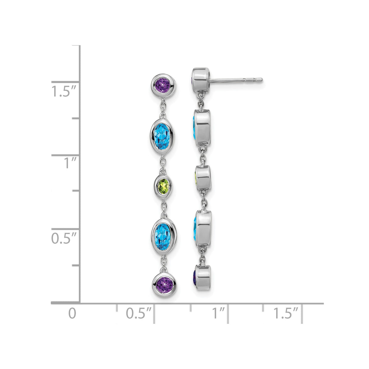 14k White Gold Drop Earrings with Swiss Blue Topaz, Amethyst, and Peridot