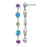 14k White Gold Drop Earrings with Swiss Blue Topaz, Amethyst, and Peridot
