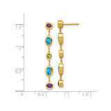 14k Yellow Gold Dangle Earrings with Swiss Blue Topaz, Amethyst, and Peridot Gemstones
