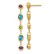 14k Yellow Gold Dangle Earrings with Swiss Blue Topaz, Amethyst, and Peridot Gemstones