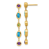 14k Yellow Gold Dangle Earrings with Swiss Blue Topaz, Amethyst, and Peridot Gemstones
