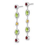 14k White Gold Dangle Earrings with Peridot and Garnet, Contemporary Multicolor Design