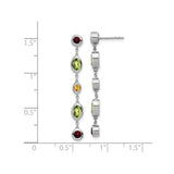 14k White Gold Dangle Earrings with Peridot and Garnet, Contemporary Multicolor Design