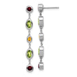 14k White Gold Dangle Earrings with Peridot and Garnet, Contemporary Multicolor Design