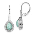 14k White Gold Drop Earrings with Amazonite and Diamond Halo Leverback Design
