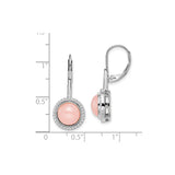 14k White Gold Leverback Earrings with Pink Quartz and Diamond Halo Drop Design