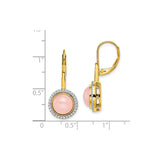 14k Yellow Gold Dangle Earrings with Pink Quartz Cabochon and Diamond Halo