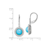 14k White Gold Dangle Earrings with Turquoise and Diamond Halo Floral Design
