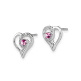 14k White Gold Heart Stud Earrings with Pink Sapphire and Diamond Accents