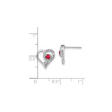 14k White Gold Heart Shaped Stud Earrings with Ruby Center and Diamond Accents