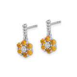 14k White Gold Dangle Earrings with Citrine and Diamond Accents, Floral Drop Design