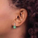 14k White Gold Dangle Stud Earrings with Emeralds and Diamond Floral Cluster Design