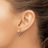 14k White Gold Dangle Earrings with Garnet and Diamond Accents, Floral Design for Women