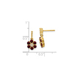 14k Yellow Gold Flower Stud Earrings with Garnet Petals and Diamond Accent