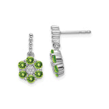 14k White Gold Dangle Earrings with Peridot and Diamond, Floral Design for Women