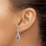 14k White Gold Dangle Earrings with Baguette Cut Rubies and White Diamonds, Geometric Design