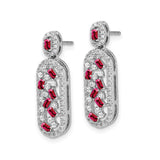 14k White Gold Dangle Earrings with Ruby and Diamond in Open Oval Design