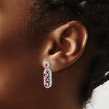 14k White Gold Dangle Earrings with Ruby and Diamond in Open Oval Design