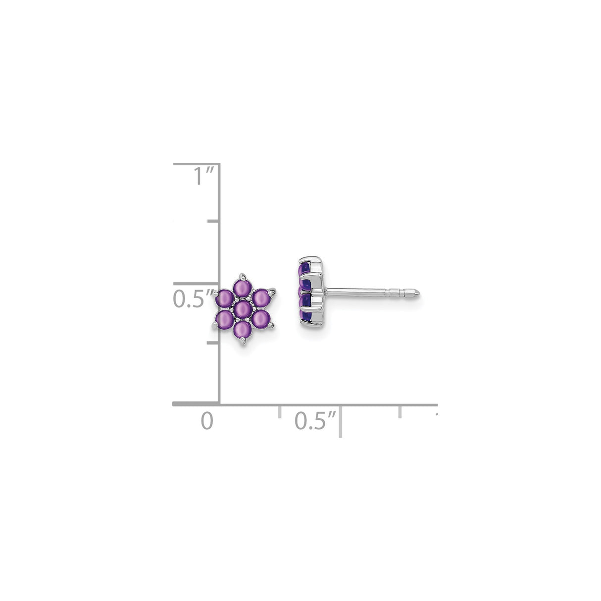 14k White Gold Stud Earrings with Amethyst, Six-Pointed Star Floral Design